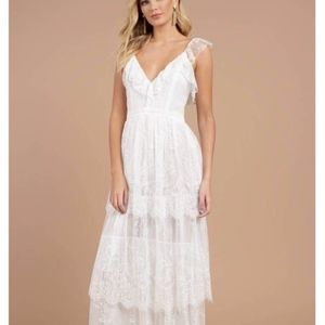 TOBI LUNA WHITE 3 TIER RUFFLE MAXI DRESS